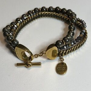 Henri Bendel Beaded Bracelet gold tone St Tropez Multi Strand Mixed Metal Chain